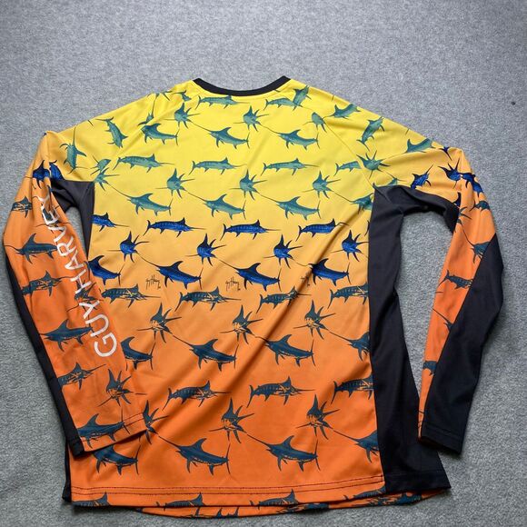 Guy Harvey Shirt Small Fishing Long‎ Sleeve Marlin Print Yellow Orange Gradient - Picture 3 of 11